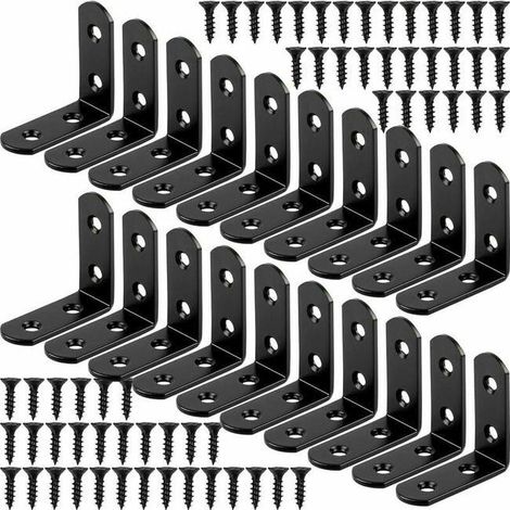 20 Pièces De Support De Montage Noir À Angle Droit Support En Forme De L Support D'angle Support Métallique En Acier Inoxydable À 90 Degrés 40x40mm (1/4)