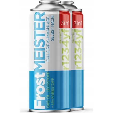 Additif carburant Frostmeister 3w1 400ml – 2x Puszka R1234yf – Installation rapide en 10 minutes – Compatible tous véhicules R1234yf