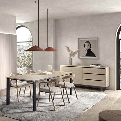 Ensemble séjour table repas 230cm + buffet aspect bois finition Urban Oak - BONNIE