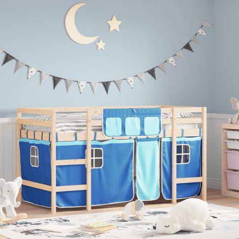 vidaXL Letto a Soppalco Bambini con Tende Blu 90x190 cm Massello Pino (1/5)