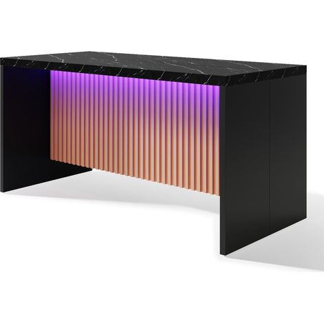 Isla de cocina 155x80x90 cm en MDF negro efecto mármol, con LED, 2 enchufes y 2 USB (1/5)
