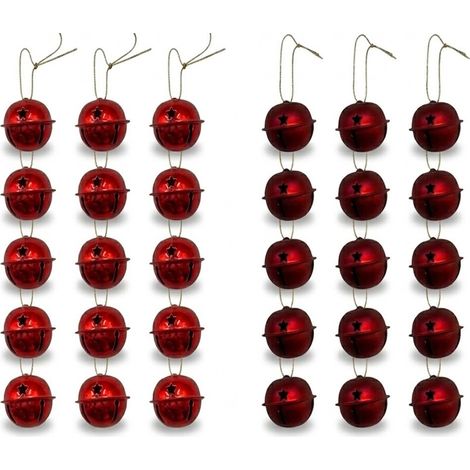 Set 30 Campanelle di Natale in Metallo Rosse Lucide e Satinate con Laccetto Sonagli cm 4x3 da Appendere per Albero Ghirlande Centrotavola e Pacchi Regalo (1/5)