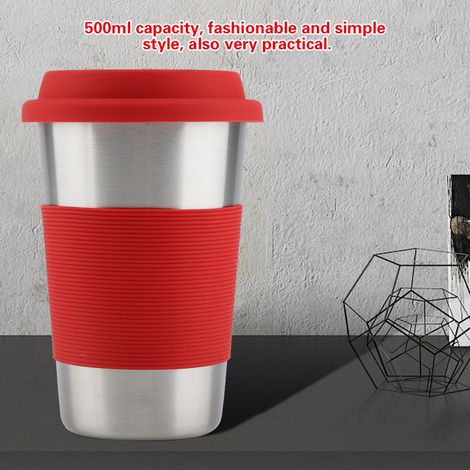 500-ml-Trinkbecher aus Edelstahl mit Silikondeckel und Wärmeisolierung (Rot) (1/5)