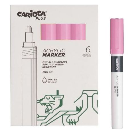 Carioca plus pack de 6 marqueurs acryliques - pointe 2mm --- couleur rose
