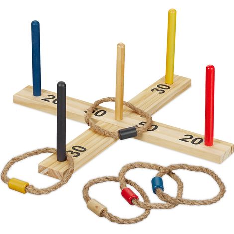 RelaxdaysRing Toss Game, for Children & Adults, Indoors & Outdoor, Simple Rules, Fast-Pace, Active, Wood, Multicoloured (1/5)