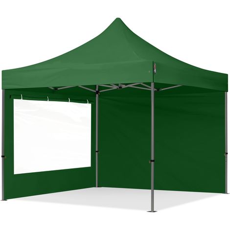 3x3m Pop Up Gazebo PREMIUM Steel 40 mm, incl. Sidewalls with Panorama Windows, dark green High Performance Polyester approx. 350g/m²