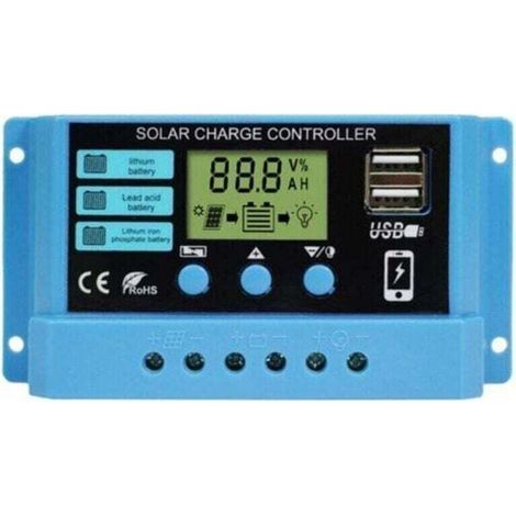 30A 12V/24V Laderegler, intelligenter Solarpanel-Laderegler mit LCD-Bildschirm und 5V/2A USB-Anschluss, geeignet für verschiedene Batterietypen, einfach zu bedienen (1/4)