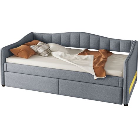 Cama nido 90x200 cm con cama extraíble, LED ambiental en cabecero, tela gris y MDF, sin colchón, ideal para dormitorio y espacios pequeños CHICFURN (1/5)