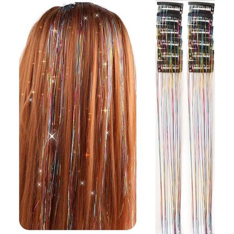 12 extensiones de cabello brillantes: extensiones de cabello multicolores con clip para un look festivo. (1/5)