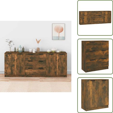 3-tlg. Sideboard Räuchereiche Holzwerkstoff - Sideboard - Wohnwand - Regal - Wohnzimmermöbel - Holzmöbel (1/5)