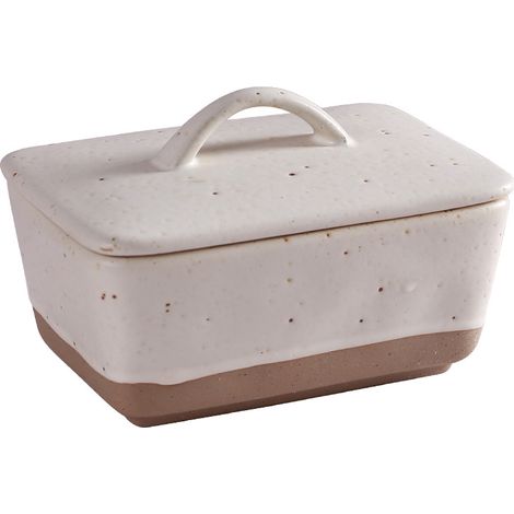 Beurrier de style européen vintage avec couvercle - beurrier - boîte à beurre carrée en céramique - 350 ml - Blanc - Céramique (1/5)