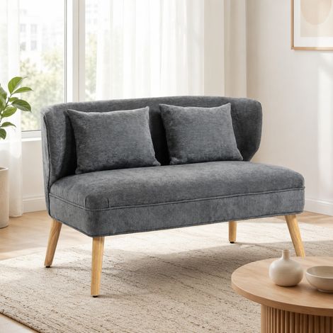 Canapé droit 2 places 117x65x78,5 cm en chenille gris, gain de place pour petit salon FloraGrace (1/5)
