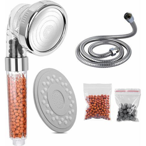Ulisem Pommeau de Douche, Pommeau Douche Anti Calcaire avec Tuyau, Pommeau de Douche Pression & Économiseur d'eau Douchette Massages 3 Modes & 3 Genre de Billes Filtrage Convient à Salle de Bains (1/4)