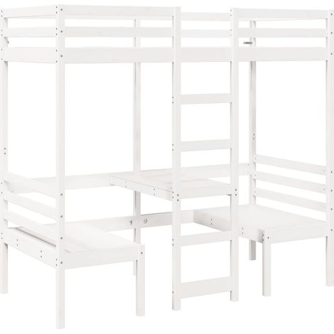 Maison Exclusive - Giroletto Soppalco con Scrivania e Sedie Bianco 90x190cm Pino
