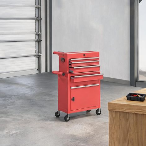 Servante d'atelier coloris rouge en acier 60,5 x 33,5 x 131 cm (1/5)
