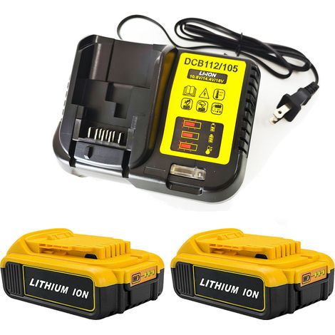 Powerwings – Pack de 3 batteries lithium 18V-20V 2.0Ah – Indicateur LED – Chargeur DCB112 inclus – Compatible avec DEWALT DCB180 DCB181 DCB182 DCB183 DCB185 (1/5)
