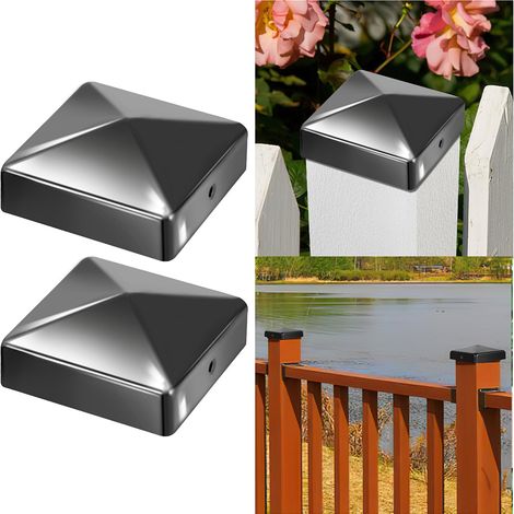 Jiubiaz 10 Stück Pfostenkappe 71x71 mm aus Eisen, Zaunpfosten Schutzkappen, wetterfest und rostfrei, dekorative Pyramidenform für Garten Schwarz