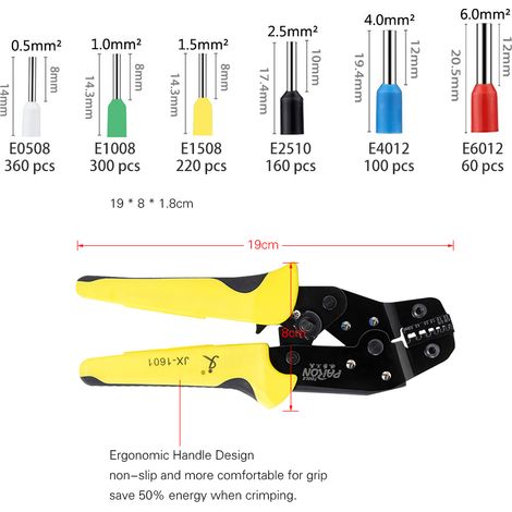 Isoliertes Ratschen-Crimpset für AWG24-10-Kabel mit 1200-Gabelsteckern (männlich und weiblich) (1/3)