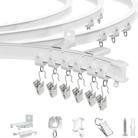 6 Meter lange, flexible PVC-Vorhangschiene, U-förmig, geräuscharm und dickwandig, mit gebogener Querstange. (1/5)