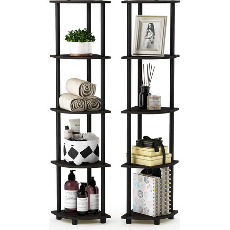 Étagère Polyvalente pour Présentoir d'Angle à 5 Niveaux, Paquet de 2, Expresso/Noir (1/5)