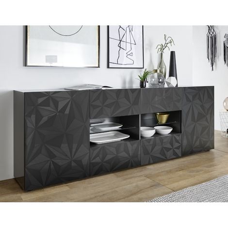 Buffet bas moderne laqué gris 240cm avec LED CAPRI (1/5)