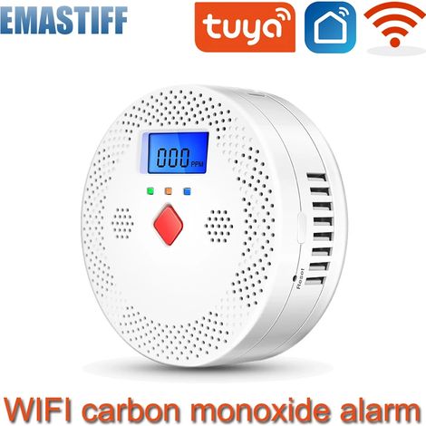 (1 unité) Détecteur de monoxyde de carbone intelligent WiFi - Alarme sonore de 85 dB - Écran numérique LCD (1/5)