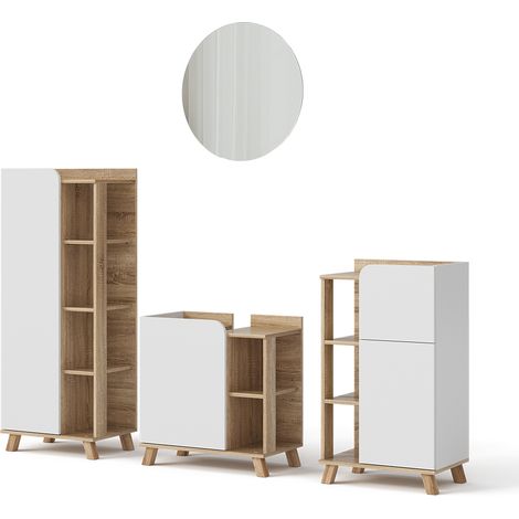 Conjunto de muebles de baño Karen, Sonoma/Blanco, 4 piezas, Vicco