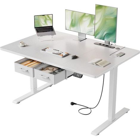 Escritorio eléctrico ajustable - ECOFURNIX - ECOFURNIX - 120 x 80 cm - Altura 72-117 cm (memoria) - 3 enchufes + 3 USB
