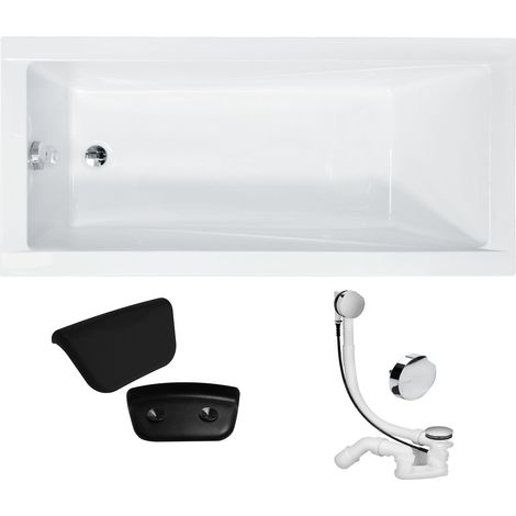 Badewanne Rechteck 130x70 + Kopfstütze, Ablauf & Füße GRATIS - Komplettset 4in1 Original Acryl Wanne - BADLAND MODERN (1/5)