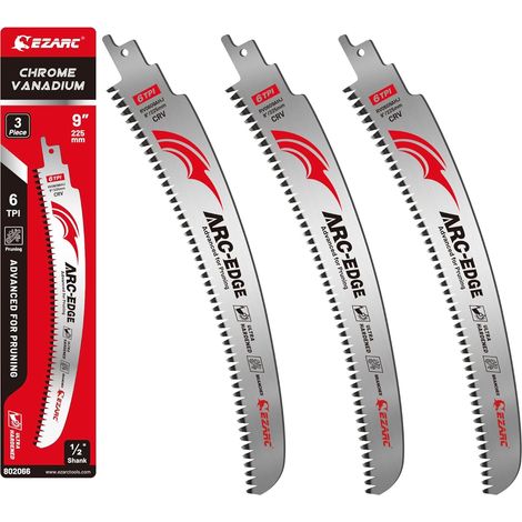 Lames de scie sabre avec dents japonaises, 3 pièces, lames courbées de 225 mm pour bois, 6 TPI, idéales pour la taille des arbres et la découpe du bois (1/5)