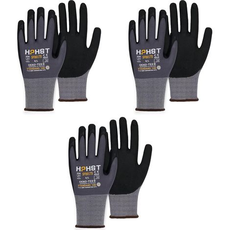 Gants de travail - 3 paires de gants de montage pour homme et femme - Design ergonomique - Gants de jardinage -Gris,Taille 7/S (1/5)