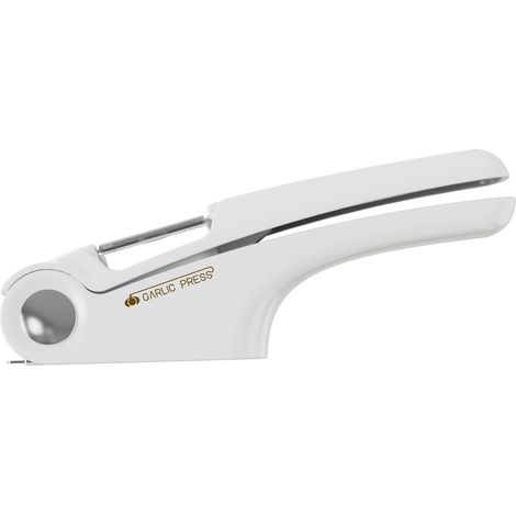 Spremiaglio - Utensile da cucina con pelaaglio - Maniglia facile da usare - Strumento efficiente per ottenere pasta di aglio - Facile da pulire - Bianco (1/5)