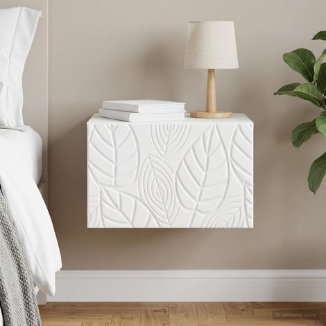 Table de chevet murale avec tiroir en bois d’ingénierie blanc 49 x 34,5 x 20 cm, 9.23kg - PANGIVO (1/5)