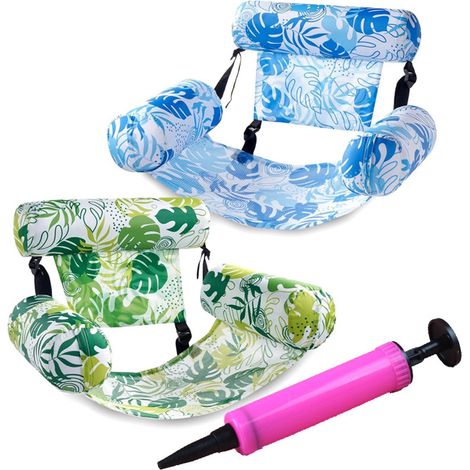 Ulisem - 2 materassini gonfiabili per piscina per adulti - accessori gonfiabili per piscina per adulti - sedia gonfiabile per feste, divertimento estivo in acqua, in spiaggia e al lago - Verde e blu (1/5)