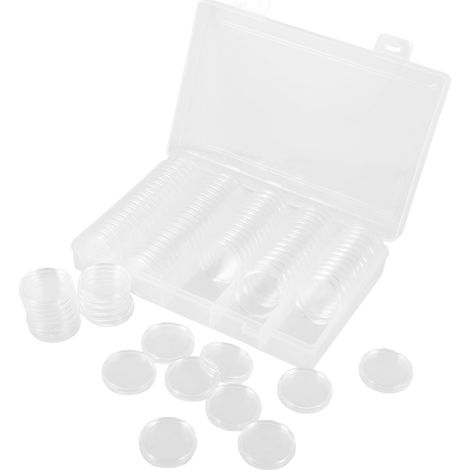 Soporte redondo de plástico para exhibir monedas con caja de almacenamiento para coleccionar y organizar. (1/5)