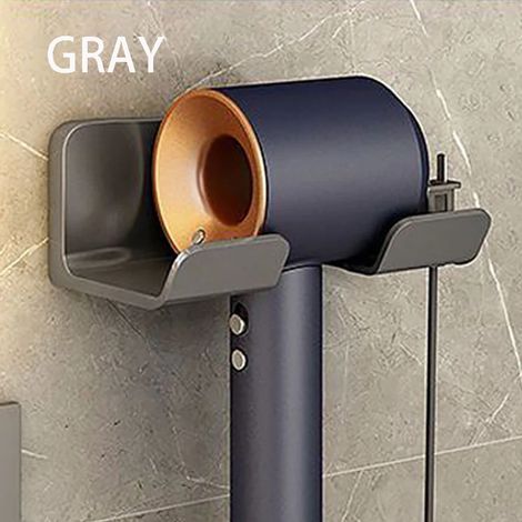 (Gris basique - 1 pièce) Support mural pour sèche-cheveux, lisseur, sèche-cheveux, étagères de rangement pour salle de bain (1/5)