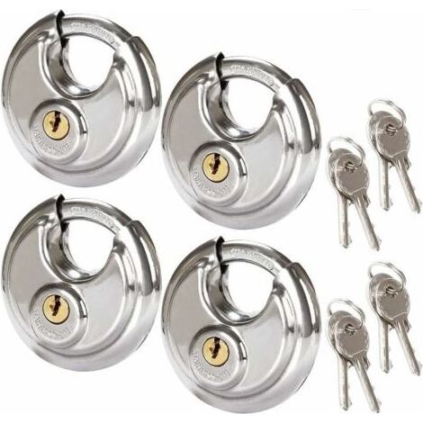 Lot de 4 Cadenas Circulaires de Sécurité, 70MM Cadenas Rond en Acier Inoxydable, Cadenas à Disque Résistant à la Rouille pour les Remises, les Garages, les Remorques (1/4)