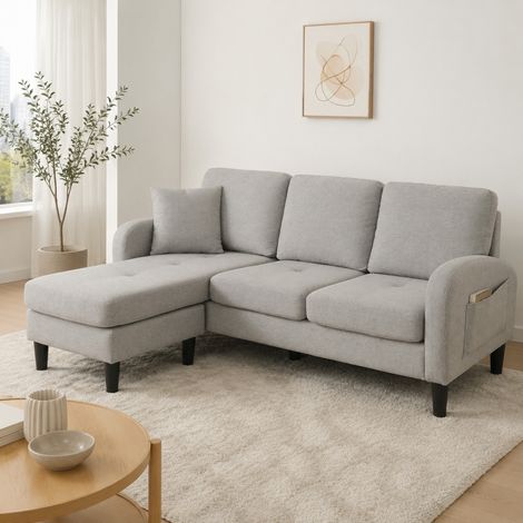 Divano angolare 3 posti con chaise longue reversibile 166x118x77 cm grigio DESVIAE