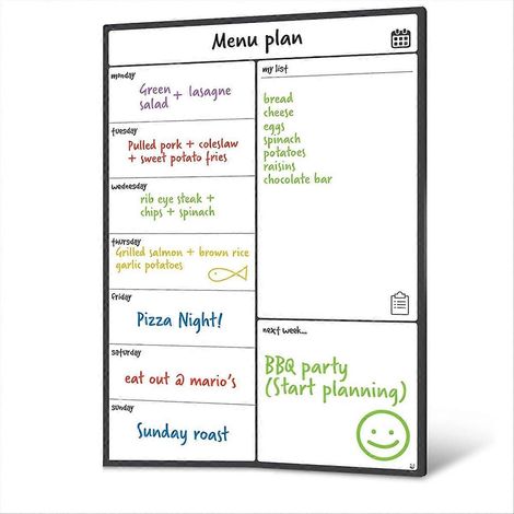 Planificateur de repas hebdomadaire et liste de courses pour réfrigérateur, tableau blanc magnétique effaçable, organiseur de menu familial, accessoire de cuisine pratique, format A4, kit complet (1/5)