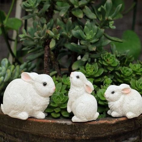 Lot de 3 statues lapin,résine,décoration jardin,ornement extérieur,terrasse,intérieur,Noël (1/4)
