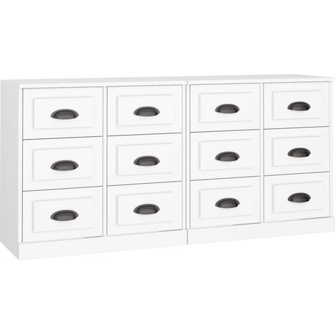 Aparador buffet cómoda mueble almacenaje organizador cocina salón salón juego de 2 madera contrachapada blanca 020036691