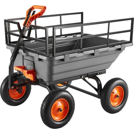 Chariot de Jardin Basculant, 680 kg, 15 Cu. Ft., Poignée Convertible 2-en-1, Mécanisme de Basculement 90°, Manche Réglable, pour Plantes, Terre, Récoltes (1/5)