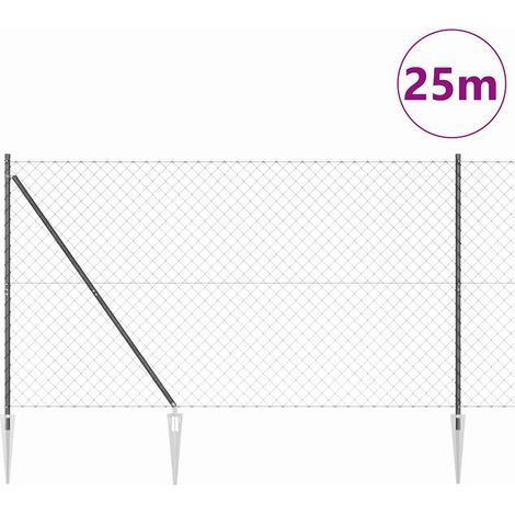 Grillage rouleau,Clôture en maillon avec 13 poteaux en pointe 1,6x25 m en acier galvanisé CFW4702037 (1/5)