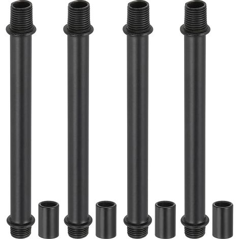 Kit Tige de Lampe à Tube Droit, 4 Ensemble M10 Acier au Carbone 120mm(4.72") Long Tige Filetée à Double Extrémité avec Écrous D'Accouplement Connecteur à Manchon, Noir (1/5)