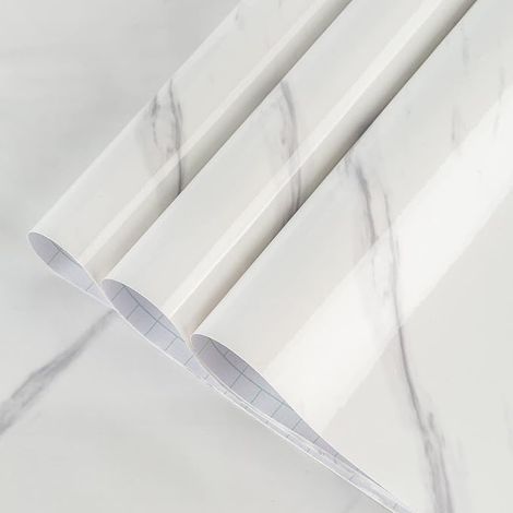 Extra grand film de vinyle adhésif 122cmx5m marbre blanc autocollant lavable mat imperméable épais pour les murs Cuisines Salles de bains Countertops Blanc lacté (1/5)