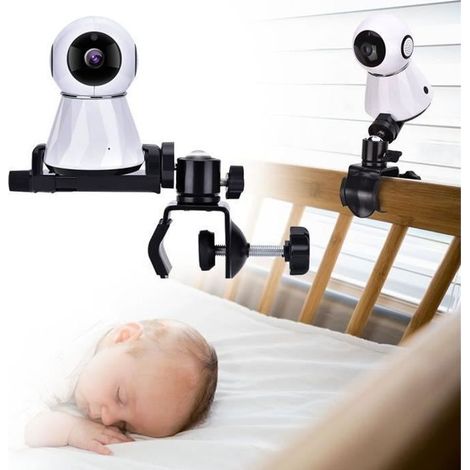 Support Moniteur Réglable pour bébé - Noir - Rotation 360 degrés - Clip de caméra 52-100mm - Colonne de lit 34mm (1/4)