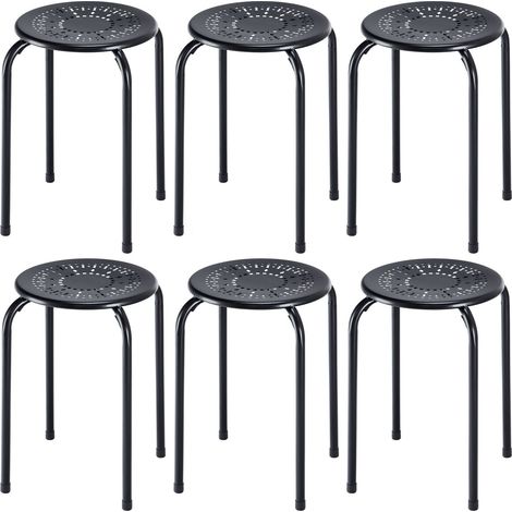 Black Metal Stackable Daisy Design Stools, Set of 6 (1/5)