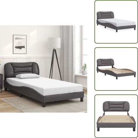 The Living Store Cadre de lit sans matelas gris 100x200 cm similicuir - Lit Plateforme - Tête De Lit Intégrée - Cadre De Lit Design - Lit Double - Literie (1/5)
