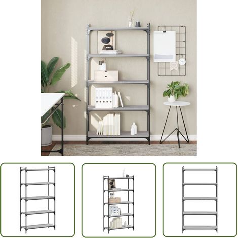 The Living Store Bibliothèque à 5 niveaux sonoma gris 80x30x154 cm - Bibliothèque Murale - Bibliothèque Design - Étagère Moderne - Meuble Rangement - Bibliothèque Industrielle (1/5)