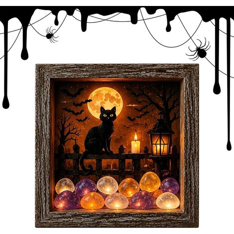 Cadre Photo D'Halloween Décoration Vintage 3D En Bois À LED Décoration Maison Hantée Pour Maison Salon Chambre Bureau Table Étagère Murale Cheminée Manteau De Cheminée (1/5)